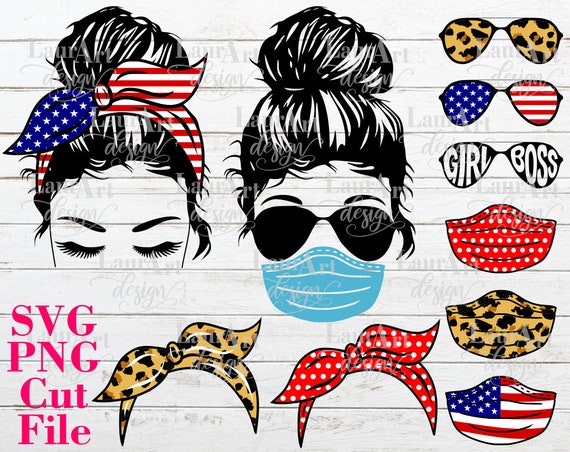 Download Girl Face Messy Bun Svg Patriotic Sunglasses Mask Cheetah Etsy