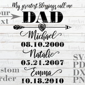 Festa del papà SVG personalizzato Le mie più grandi benedizioni Chiamami Papà Papà Papà Nonno Nome personalizzato Cut File per poster Camicia Carta Regalo Arte da parete