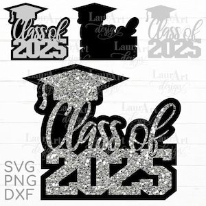 Class of 2025 Graduation Cake Topper SVG Silber Glitzer-Kuchendeckel - Glitter Graduation Cake Topper PNG - 3D Class of 2025 3D Cake Topper