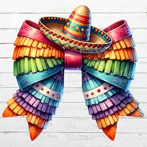 Cinco de Mayo pinatastrik met sombrero PNG - lazo piñata sombrero - Mexicaanse fiesta - Fiesta Mexicana - sombrerostrik - regenboogstrik sombrero