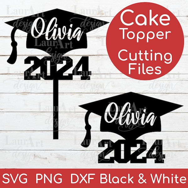 Custom Graduation Cake Topper SVG Personalized Name in Cap 2024, Cut Files for Cutting Machines, College Font, Senior / Graduate Name in Hat