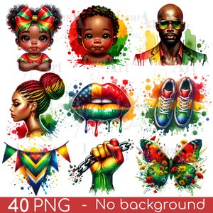 Juneteenth Clip Art Black History Pride Afro Hair Zonnebril Bandana Afrika Vlag Drip Lips Black Family Baby Boy Girl Afrikaanse Vrouwen Clipart