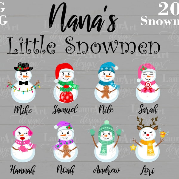 Nana's Grandma's Mimi's Mom's Little Snowmen SVG Personalized Custom Names, Xmas Cut File For Shirt Transfer, Gift Mug Tote, Sublimation PNG