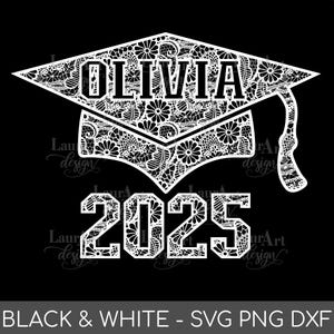 Benutzerdefinierte Abschlusskappe SVG Spitzenkappe Name in der Kappe 2025 grad Hut - Weiße Spitze graduierte Kappe mit Namen Varsity - 2025 personalisierte Abschlusskappe