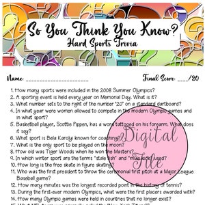 Hard Sports Trivia//Fun Quiz//Printable Trivia//Classroom Trivia
