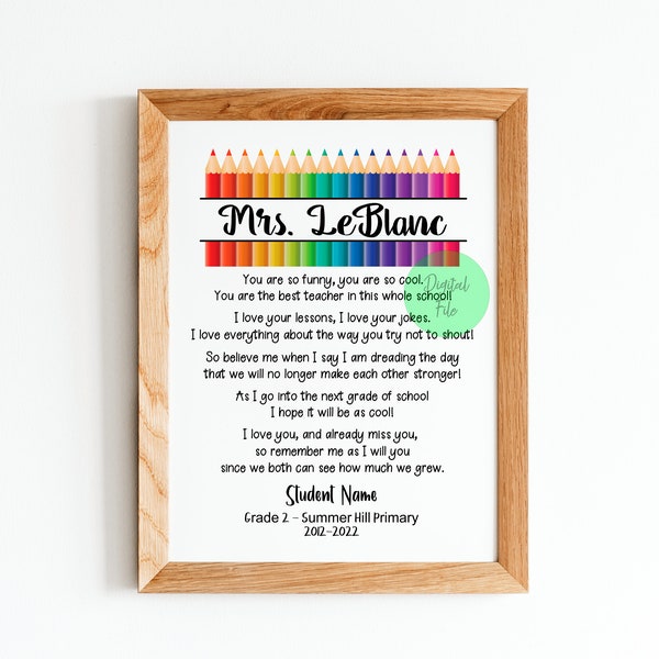Teacher thank you//Funny and Cool//Color Pencils//Poem//End of school gift//Teacher gift//Teacher appreciation//Digital download
