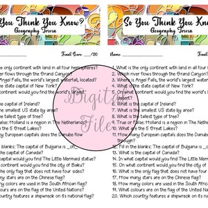 Geography Trivia//fun Quiz//printable Trivia//classroom Trivia - Etsy