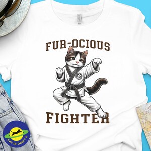Fur-ocious Fighter Cat T-Shirt, Cute Martial Arts Cat Tee, Adorable Karate Cat Shirt, Funny cat Graphic, Cat Lover Gift