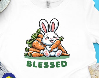 Cute Bunny Rabbit Blessed T-Shirt, Carrots Graphic Tee, Animal Lover Gift, Soft Casual Apparel, Unisex Clothing