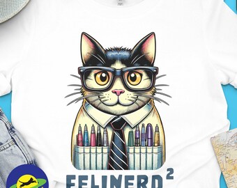 Hipster Cat T-Shirt, Feline Nerd Graphic Tee, Funny Cat Lover Gift