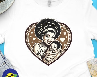 African mother. Vintage motherhood heart t-shirt, Retro Mom and baby love graphic tee, Unique mother's day gift