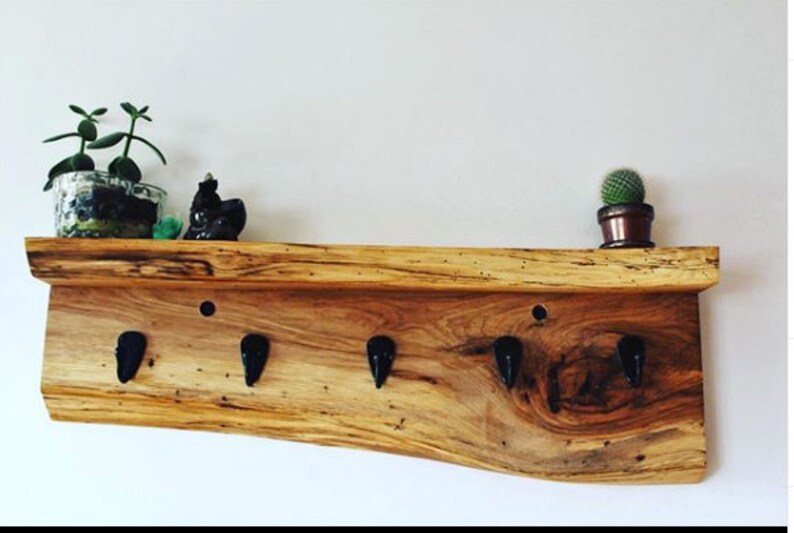 Wall mounted Live Edge Coat Hanger with shelf Etsy