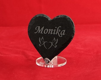 Slate hearts with engraving