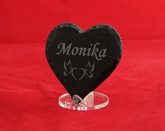 Slate hearts with engraving