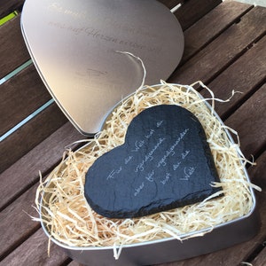 Slate heart with engraving and packaging