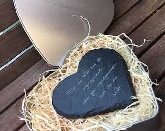 Slate heart with engraving and packaging