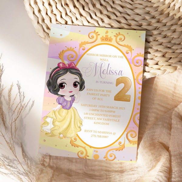 Snow White Princess Party Invitation, Kids Birthday Invitation Template, Fairest of Them All Birthday Invitation, Snow White Birthday Invite