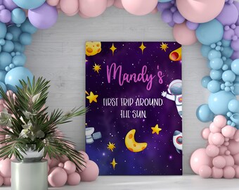 Girl Space Birthday Backdrop Space Girl Party Banner Kids Space Wall Poster Kids Space Party Banner Kids Party Backdrop Digital Download