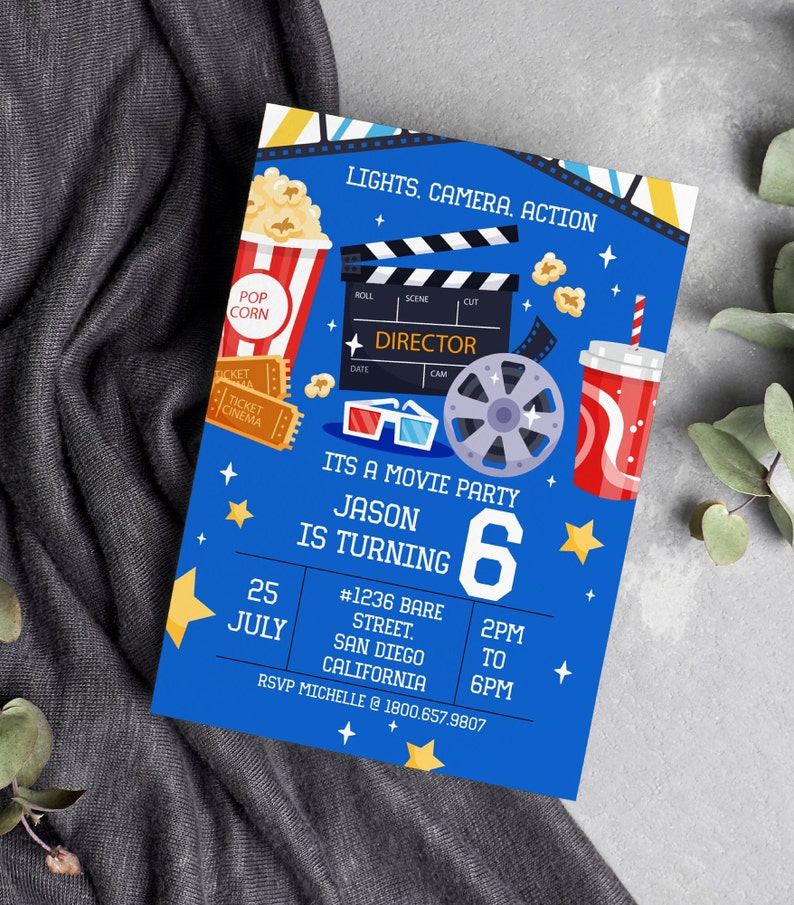 Movie Birthday Party Invitation Instant Download Movie Etsy