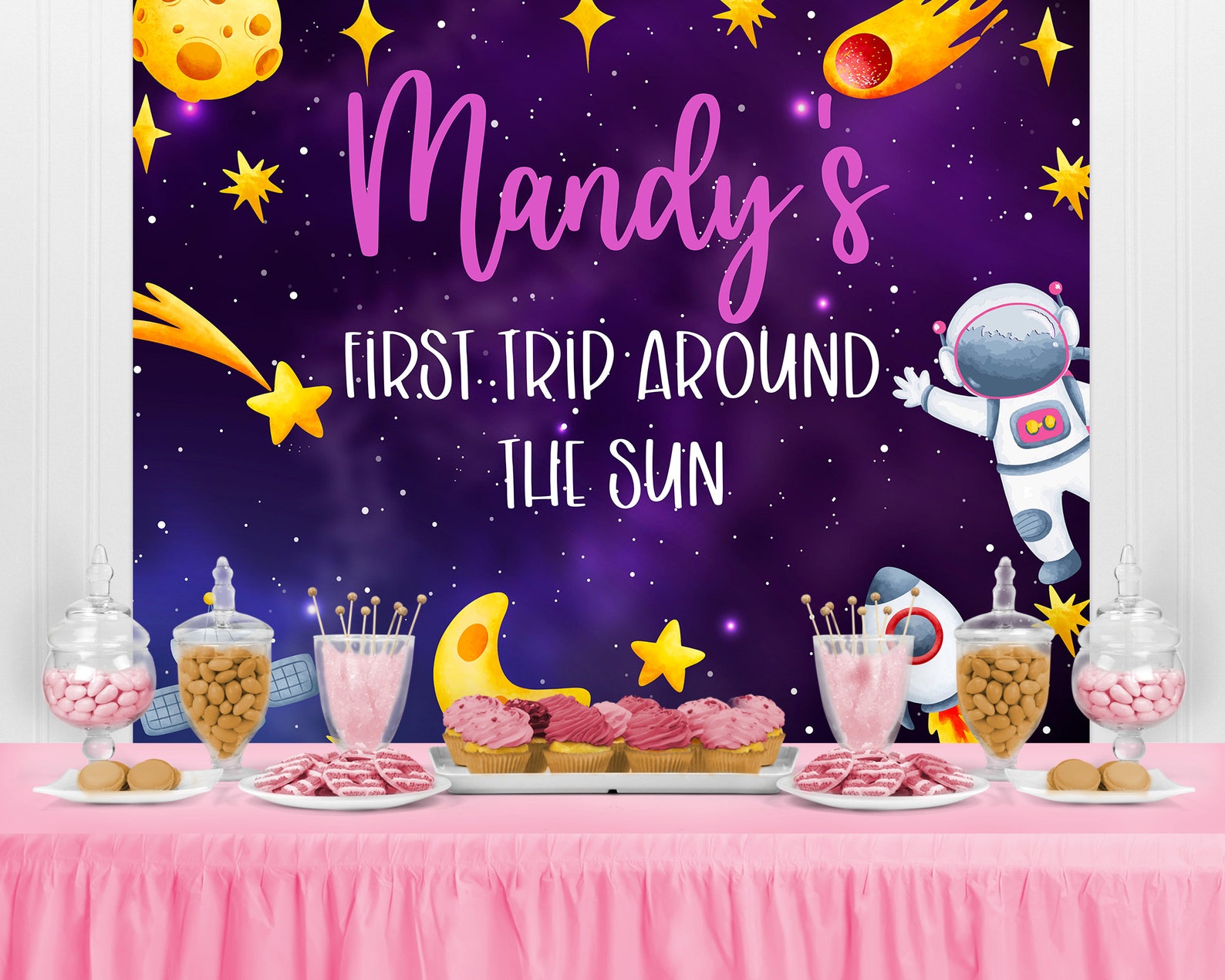 Girl Space Birthday Backdrop Space Girl Party Banner Kids Etsy