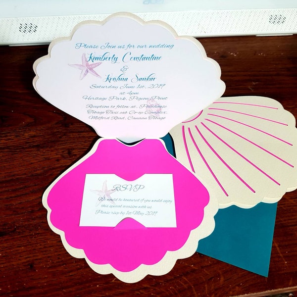 Seashell Wedding invitation Svg Beach mariage svg mariage invitation modèle de découpe fichiers pour Cricut et Cameo