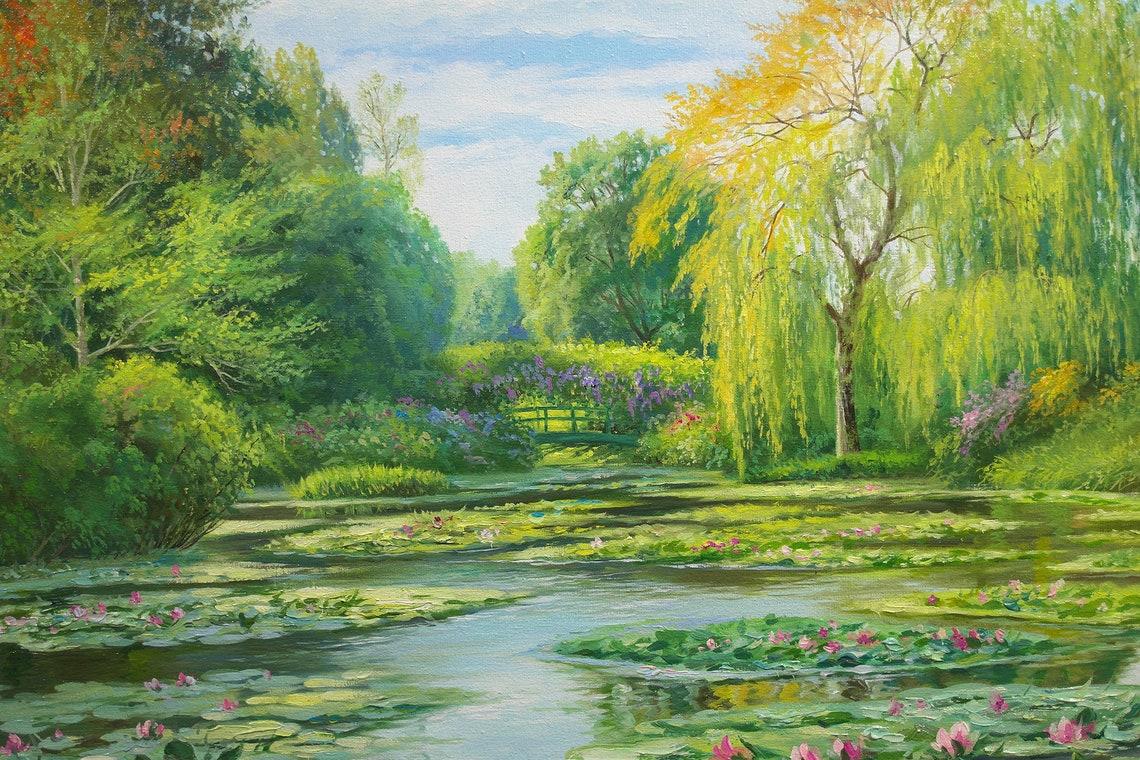 Gemälde auf Leinwand original Seerosen malerei Teich Etsy