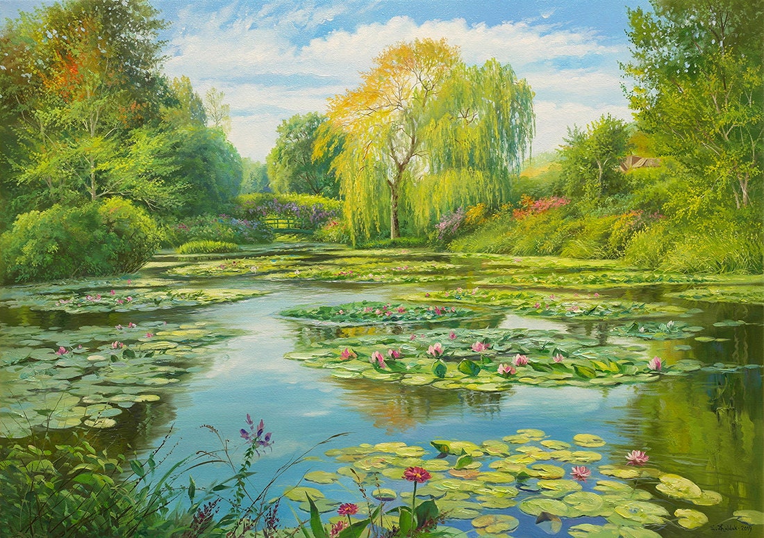 Gemälde auf Leinwand original Seerosen malerei Teich Etsy