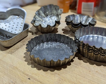 14 Vintage French Small Pastry Tin Mold, Fluted Baking, Muffin Form, Metal Tiny Cake Form, Cake Mold, Tart Molds, Kitchen decor