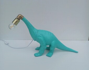 Jurassic Park Dinosaur Lamp Custom Teal Turquoise Hand Made Brontosaurus
