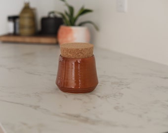 Pepo Ceramics Salt Cellar with cork top- retro orange