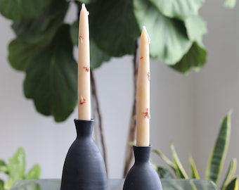 Pepo Ceramics Matte black candle holder: porcelain, Canadian made pottery