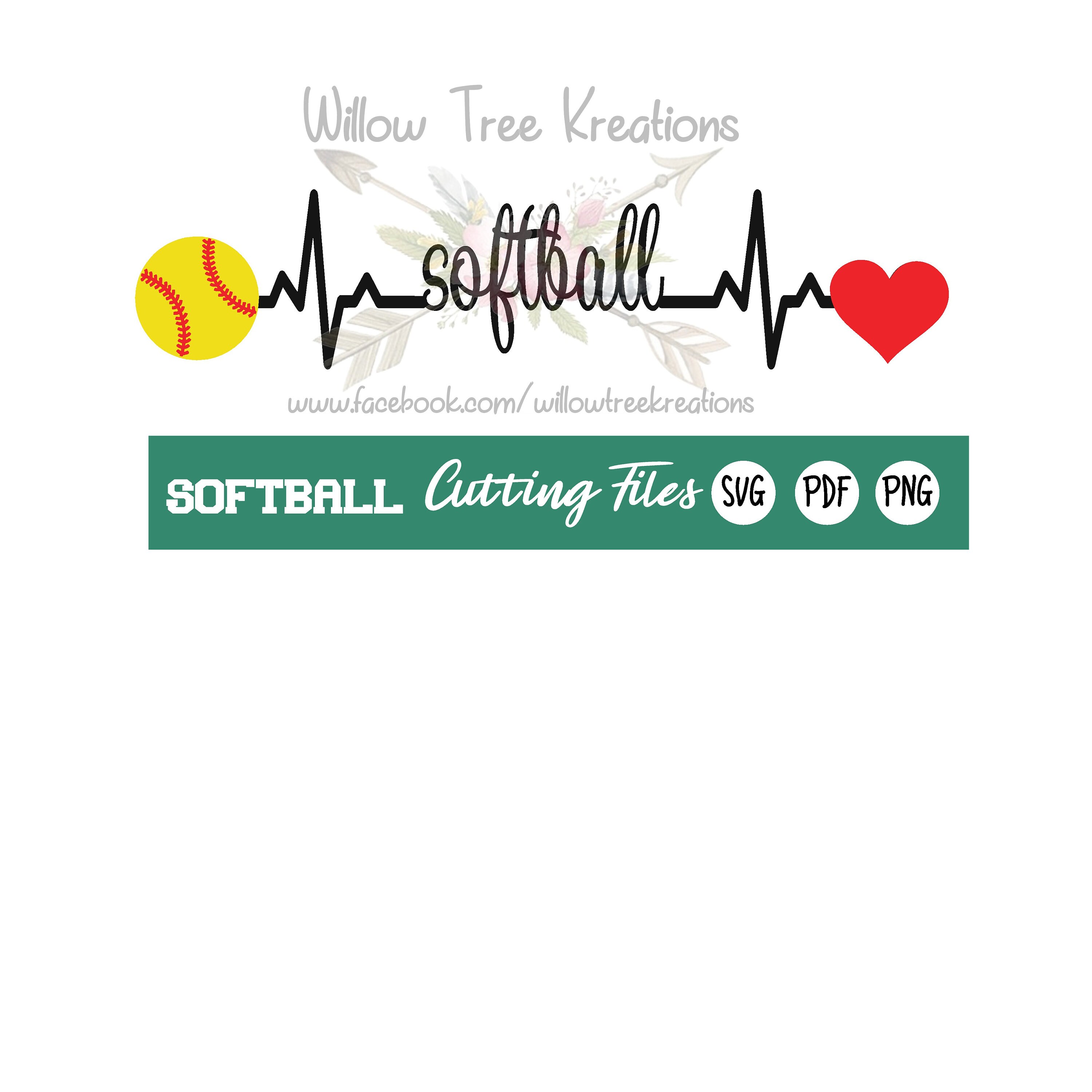 Softball Heart Beat With Heart and Ball/svg/png/cut File Etsy