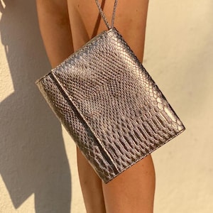 Vintage 90s Neiman Marcus Metallic Silver Clutch, Designer Envelope Purse, Small Metallic Evening Bag, Vintage Vegan Handbag