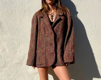 Vintage Tweed Wool Coat, Twill Coat, Womens Vintage Coat, Wool Jacket, Textured Fabric Winter Coat, Warm Jacket, Size Med/Large