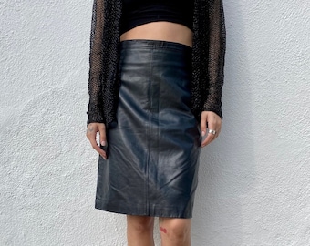 Vintage 90s Black Leather Skirt, 90s Vintage Skirt, Vintage Leather, High Rise Leather Skirt, Pencil Skirt, Tight Skirt, Size 8