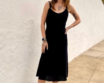 90er Vintage Perlen Schwarzes Slip Kleid, Schwarzes Midi Kleid, Abschlussball oder spezielles Event, 1990er Jahre Slip Kleid, Jones New York