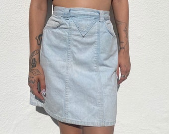 Vintage 80s Denim Skirt, Denim Mini Skirt, Light Wash Denim Skirt, High Rise Skirt, 100% Cotton Skirt, Vintage Denim, Made in USA, Size 24