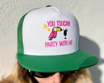 Vintage Snapback Hat, Funny Vintage Trucker Hat, "You Toucan Party With Me" Mesh Hat