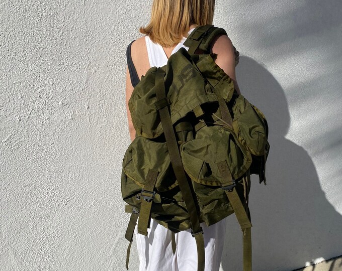 Vintage Army Backpack, Vintage Army Rucksack, Nylon Bag, US Military