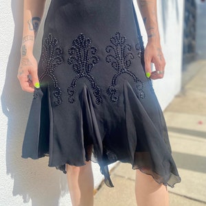 Vintage Y2K Beaded Black Dress, Delicate Dress with Ruffles, 2000s Vintage Black Dress, Bias Cut, Fairycore, Special Occasion, Size 6