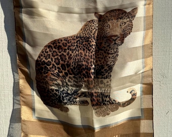 Bufanda vintage con estampado de leopardo / Estampado animal rectangular / Sombrero y pañuelo para la cabeza