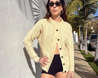 Cárdigan vintage de lana Aran de Jersella / Fabricado en Irlanda del Norte / 100 % lana