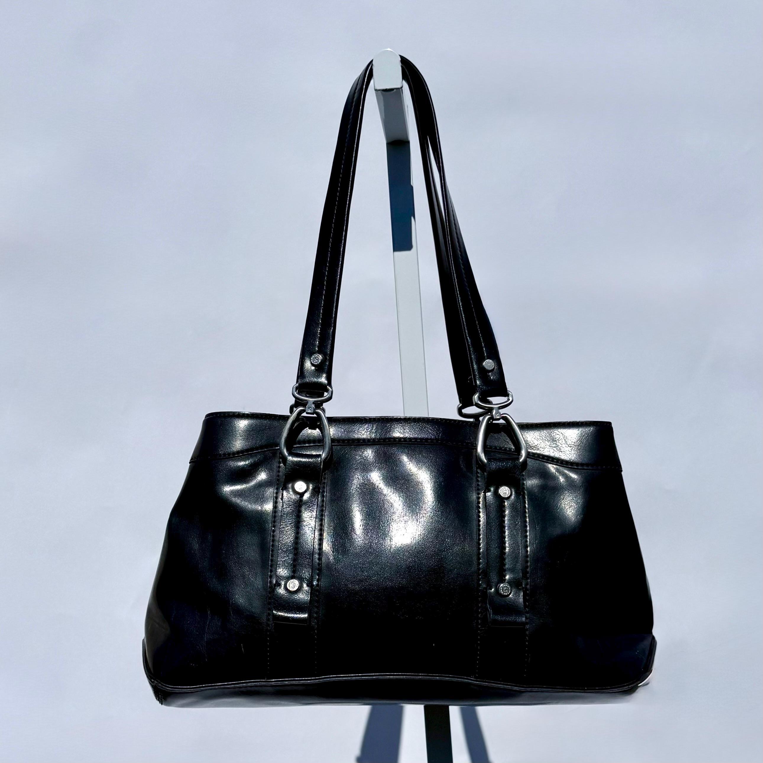 Vintage Y2K Black Leather Bag, Large Saddle Purse, Black Shoulder