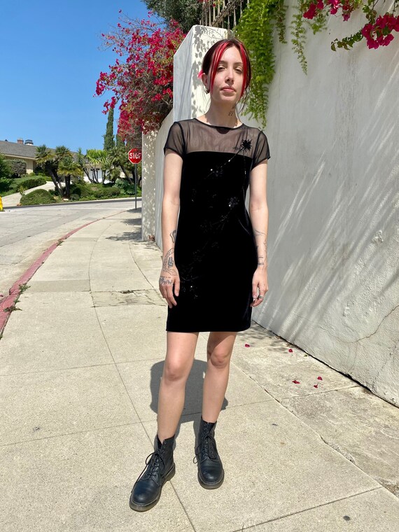 Vintage 90s Black Velvet Mini Dress 