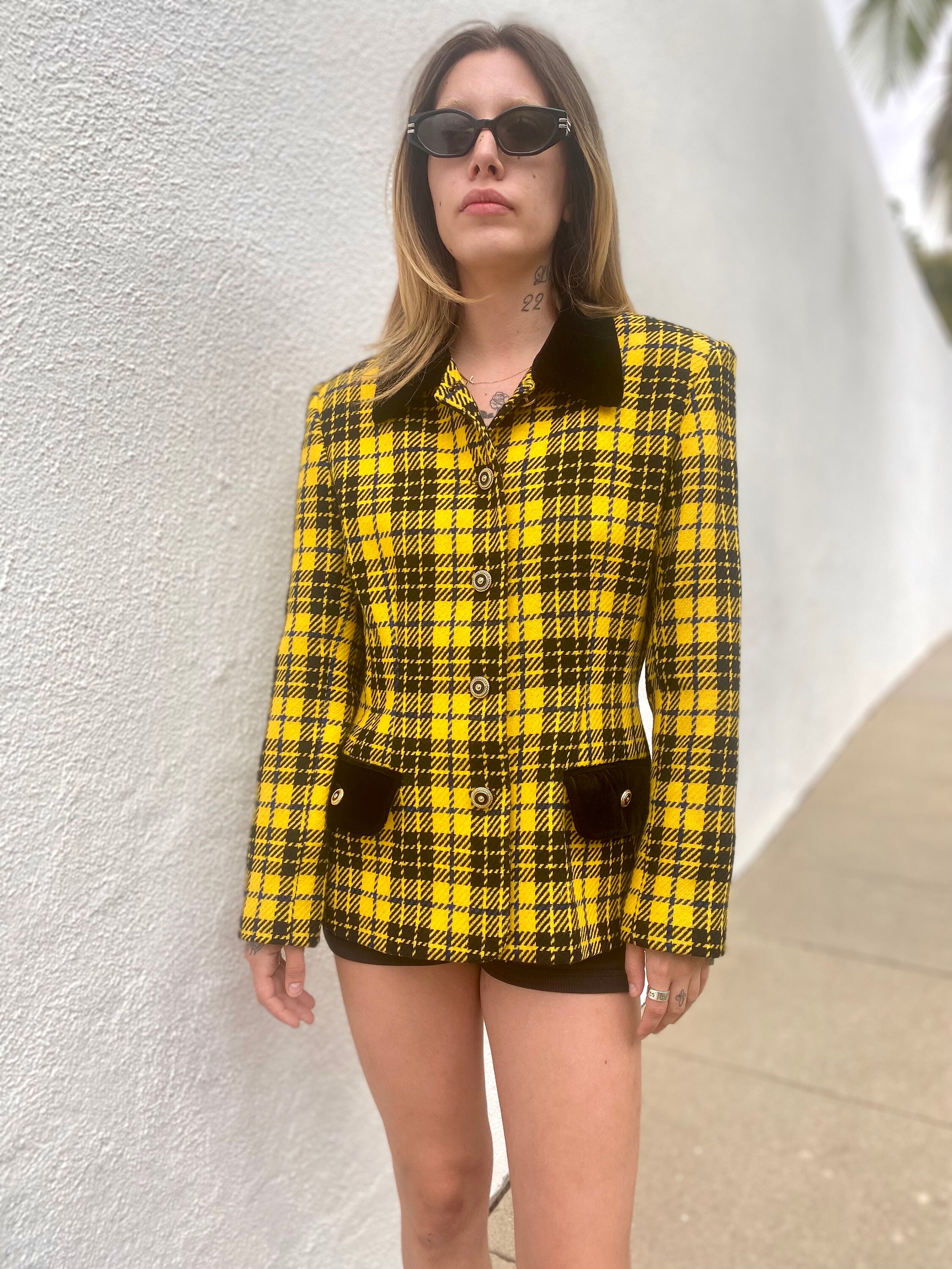 Yellow and black plaid best sale blazer