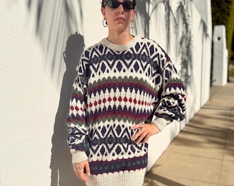 Vintage 1990s Oversized Sweater, Cozy Knit Pullover Sweater, Mens Large Vintage Jumper, 100% Cotton, Made in USA, 90s Fashion, Size Large