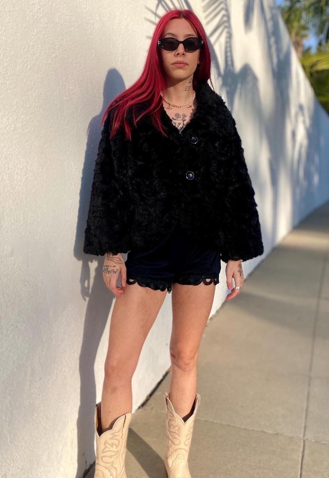 00s y2k DKNY Real Fur Mouton Jacket