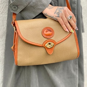 Vintage 90s Dooney & Bourke Purse, Taupe/Tan Leather Handbag, AWL Pebbled Leather, Vintage Equestrian Bag, British Tan Crossbody Bag