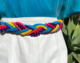 Vintage 80er Jahre Holzperlen Gürtel, heller Gürtel, 80er Vintage Accessoires, passt bis Größe 33, Gürtel für Frauen