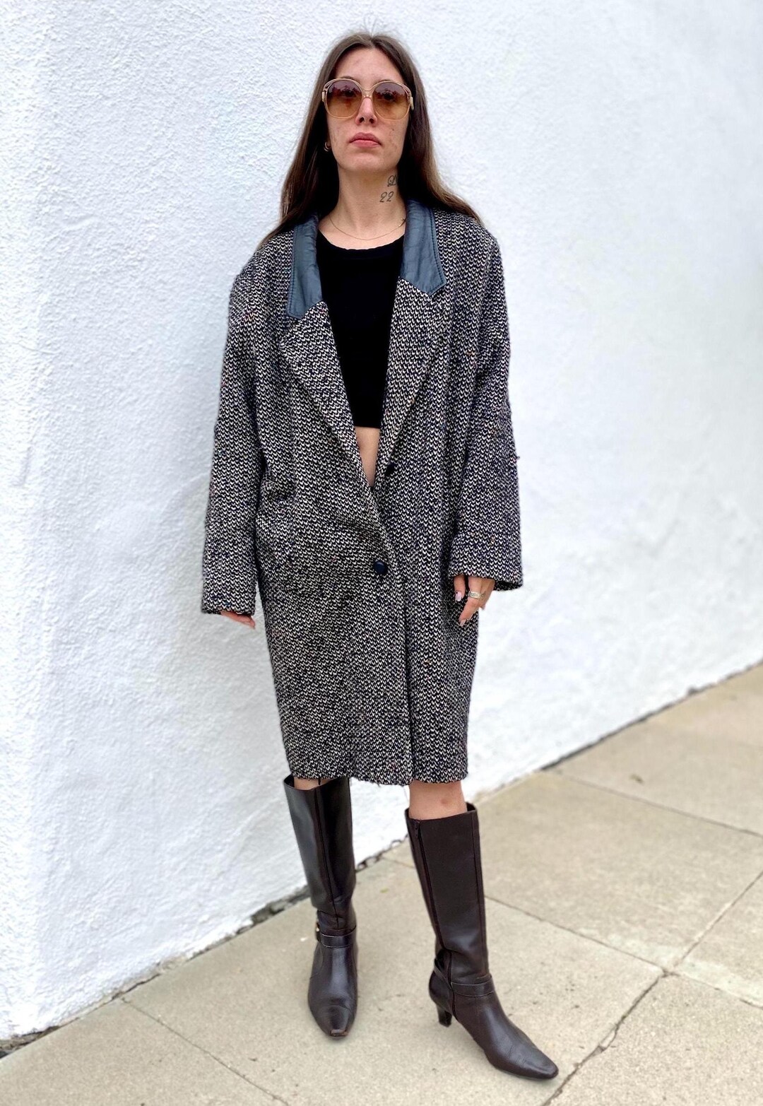 Vintage 80s Blue Wool Midi Coat 12 14 main image 1